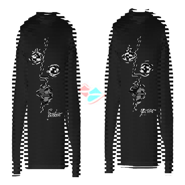 【ピカソ風】顔 男女 キス モダンフェイス（パロディ）【ピカウソ】キュビズム 80年代風 面白い アート 長袖tシャツ 長袖Tシャツ