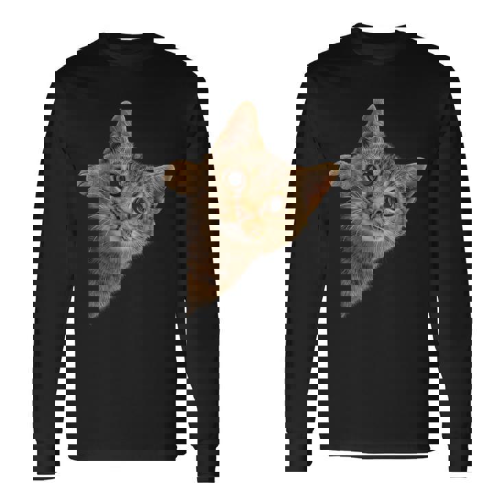 【覗くネコ】猫 にゃんこ 猫好き 猫 可愛い ネコ 子猫 ネコ好き 面白い 変な 遊び心 ネタ ウケ狙い おもしろ 長袖Tシャツ