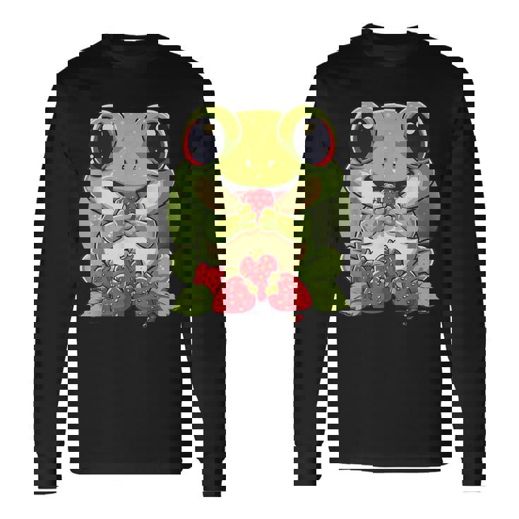 いちごカエル 図面 アートワーク いちご 動物 アート 長袖Tシャツ