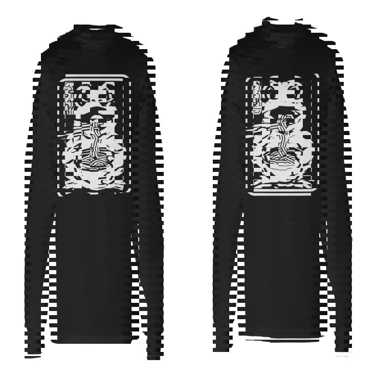 おもしろい 不機嫌そうなカエル ラーメン かわいい 水墨画 日本語 長袖tシャツ 長袖Tシャツ