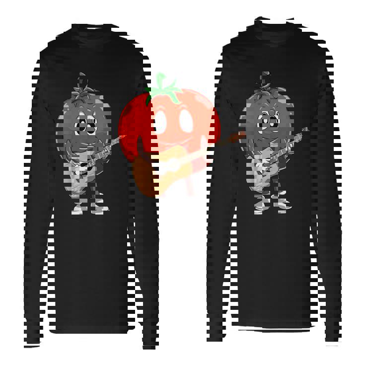 おもしろギタリスト トマト 演奏 ギター ミュージシャン トマト ギター 長袖Tシャツ
