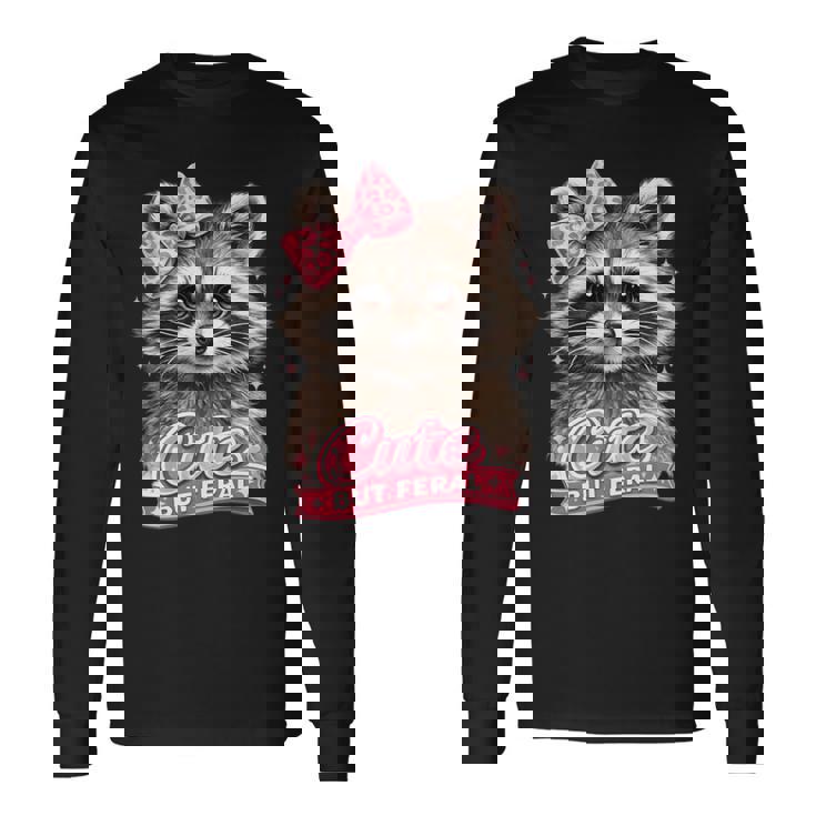 かわいいけど野生的な面白いアライグマの弓ミームかわいい動物のユーモア 長袖tシャツ 長袖Tシャツ