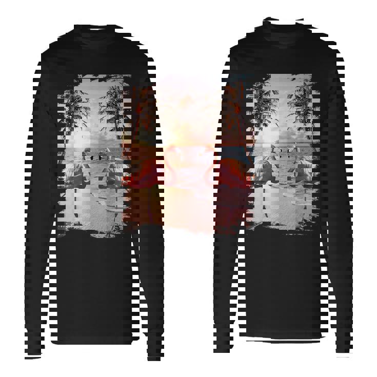 かわいいカラフルなフラミンゴヤシの木 長袖Tシャツ