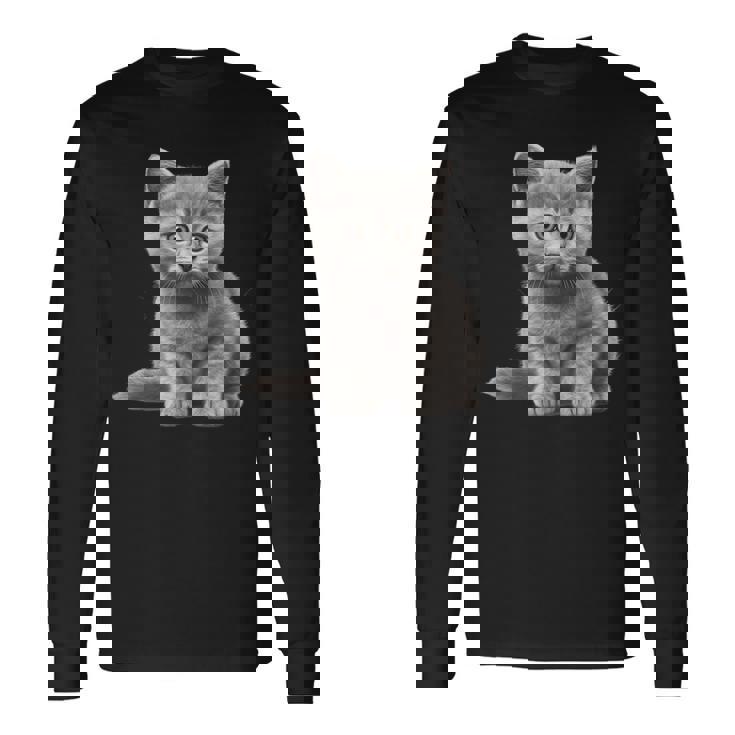 かわいいブリティッシュショートヘア 猫好きの子猫 長袖Tシャツ