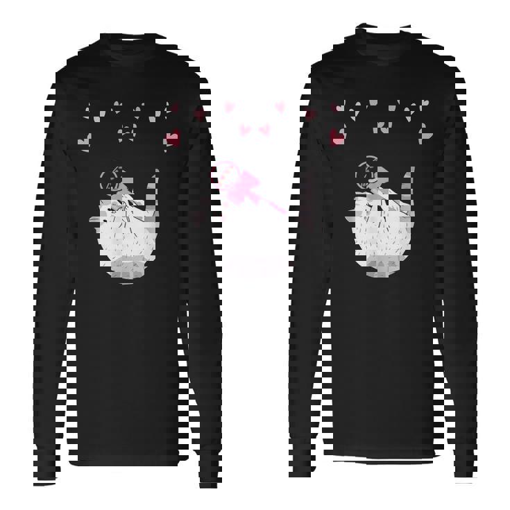 かわいい毛糸の猫はけん玉ハートを弾く 長袖Tシャツ