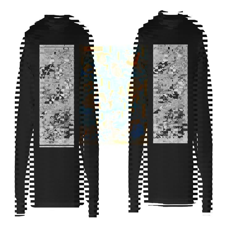 かゑるづくし 擬人化された蛙が 歌川国芳 日本の侍カエル 日本の伝統芸術 浮世絵 ヴィンテージの美学 長袖Tシャツ