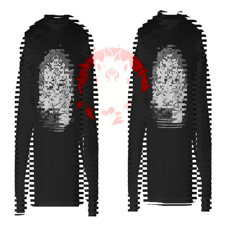 きつね 笑う キツネ 九尾 神話 動物 長袖Tシャツ