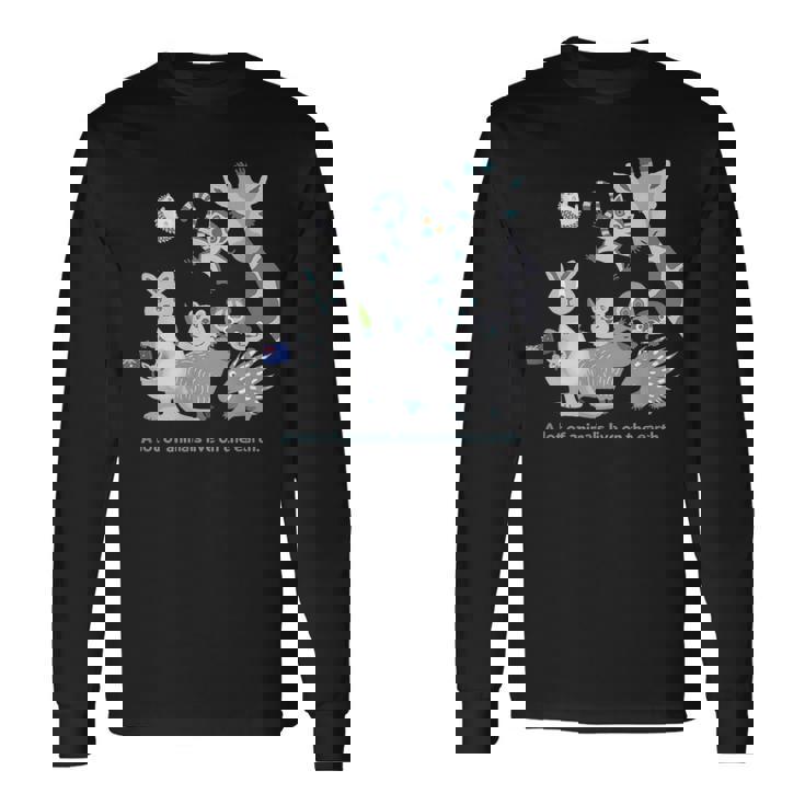 みんなの地球 アニマル キリン カンガルー カピバラ クアッカワラビー ワオキツネザル ハリネズミ メンズ レディース 長袖Tシャツ