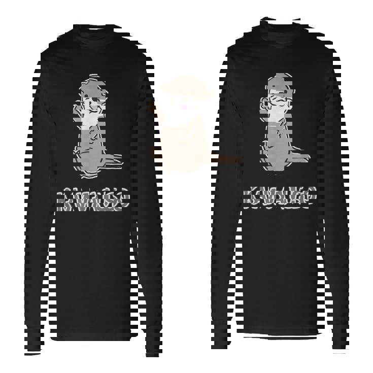 ゆるカワウソさん まるくん『はろー』 コツメカワウソ かわいい キャラクター イラスト 長袖Tシャツ