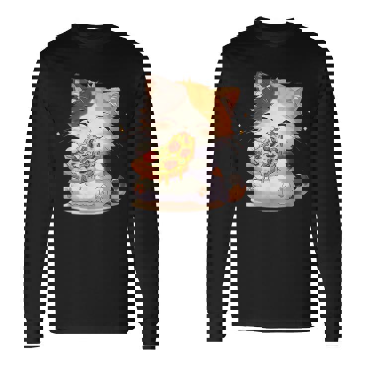 わがまま猫 ピザねこ ラーメン好き かわいい おもしろ マンガ 長袖Tシャツ