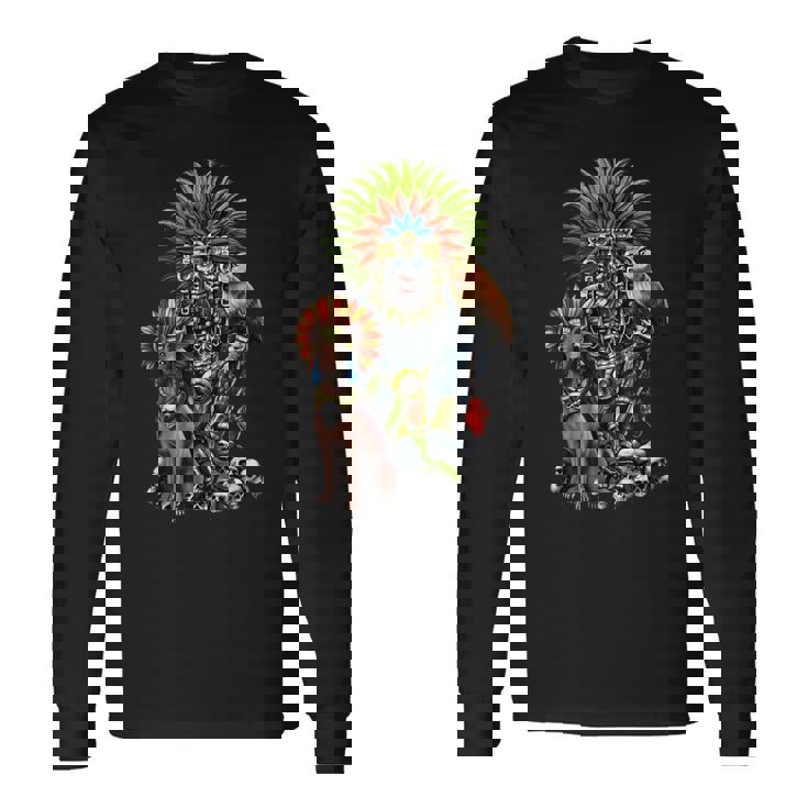 アステカの神ミクトランテクトリ古代マヤの神話の神々 長袖Tシャツ