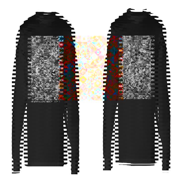 アメリカンキルト カラフル パッチワーク キルティング キルター ソーイング 長袖Tシャツ