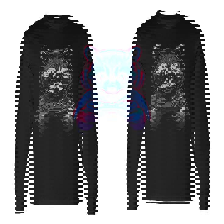 アライグマ ビデオ ゲーム ゲーマー ギャンブラー コンピューター ゲーマー アライグマ 長袖Tシャツ