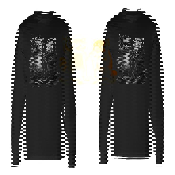 アライグマ レッサーパンダ バンド 音楽 バイブ レトロ 動物 ロック 長袖Tシャツ