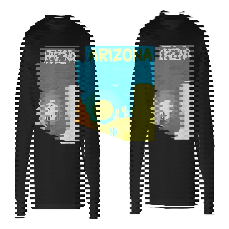 アリゾナ州の地図、モダンな抽象的なアリゾナ砂漠、サボテン 長袖Tシャツ ギフトのアイデア