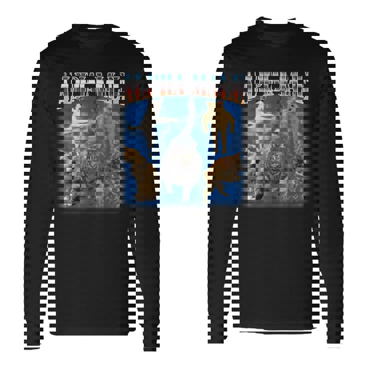 アルファ 男性 面白い ジョーク ミーム 大人 ユーモア 猫 ミーム 長袖Tシャツ