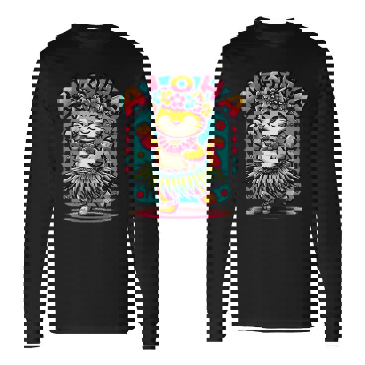 アロハ ハワイ ハワイアン フラダンス キャット シャツ 猫好き フラ 長袖tシャツ 長袖Tシャツ