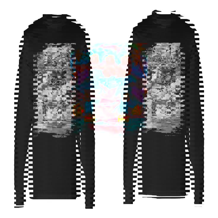 アロハ バーガー 猫 & ピザ ナマケモノ ユニコーン 長袖Tシャツ