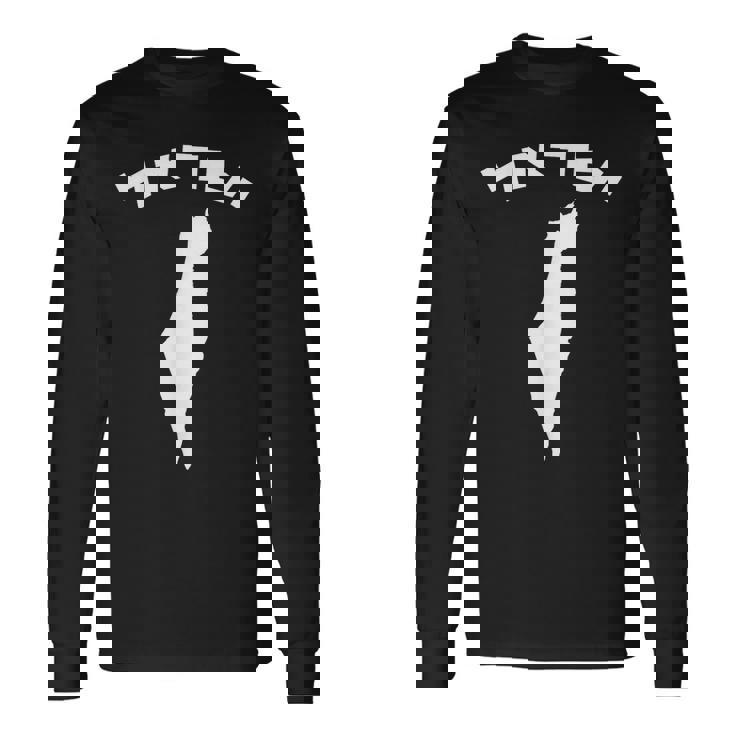 イスラエル聖地のヘブライ語地図 長袖Tシャツ