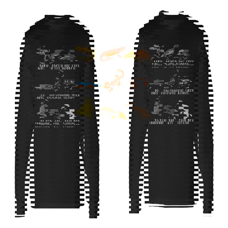 イモリ愛好家のためのかわいい種類のイモリサンショウウオ種チャート 長袖Tシャツ