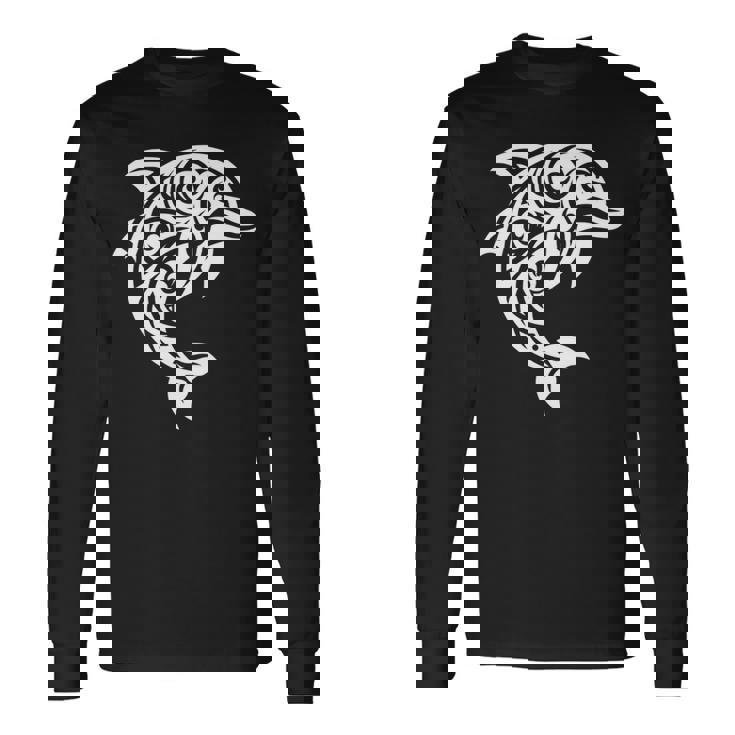 イルカ ポリネシアン トライバル マオリ ライトパターン イルカ 長袖tシャツ 長袖Tシャツ