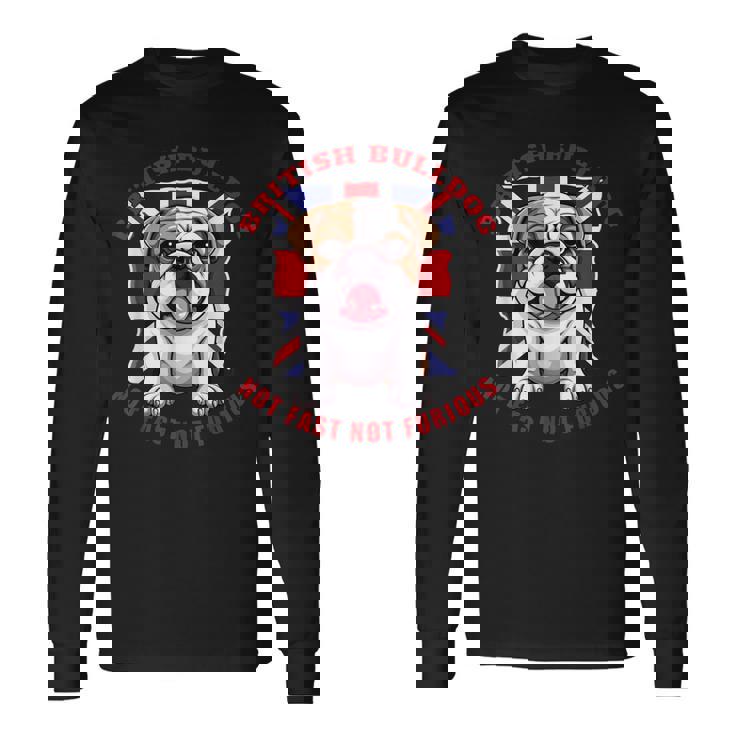 イングリッシュブリティッシュブルドッグ ユニオンジャックフラッグ ドッグオーナー 長袖Tシャツ ギフトのアイデア