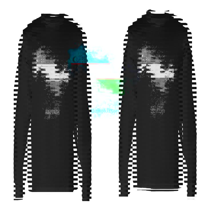 ウズベキスタン 国旗 地図 ウズベク ウズベキスタン 長袖Tシャツ