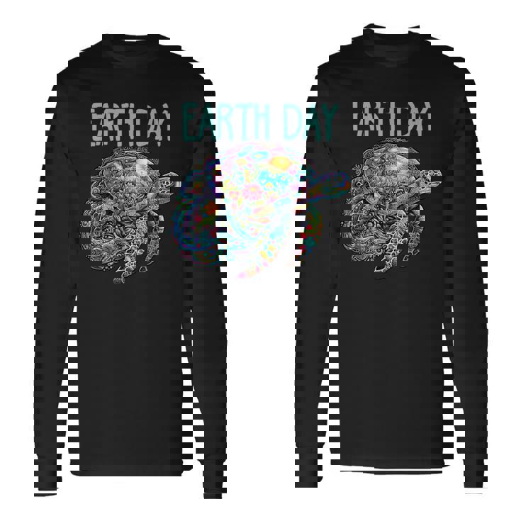 ウミガメ 地球 日 救う かわいい 惑星 学生 先生 長袖Tシャツ