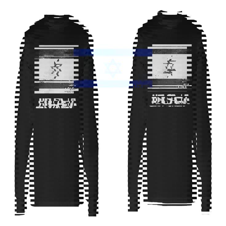 エルサレムイスラエル国旗シャツ 長袖Tシャツ