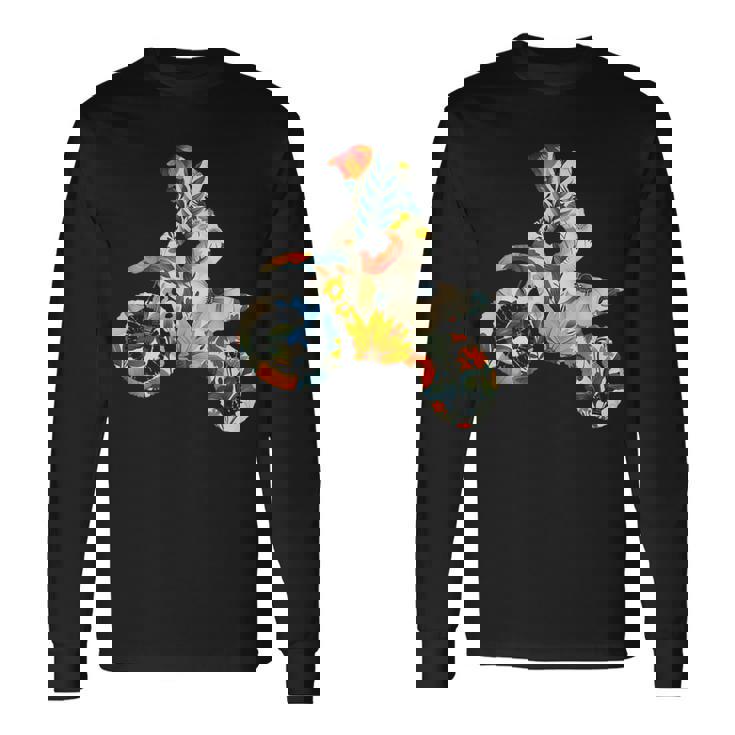 エレガントなシルエット フラワーアートピース フローラル モトクロス 長袖Tシャツ