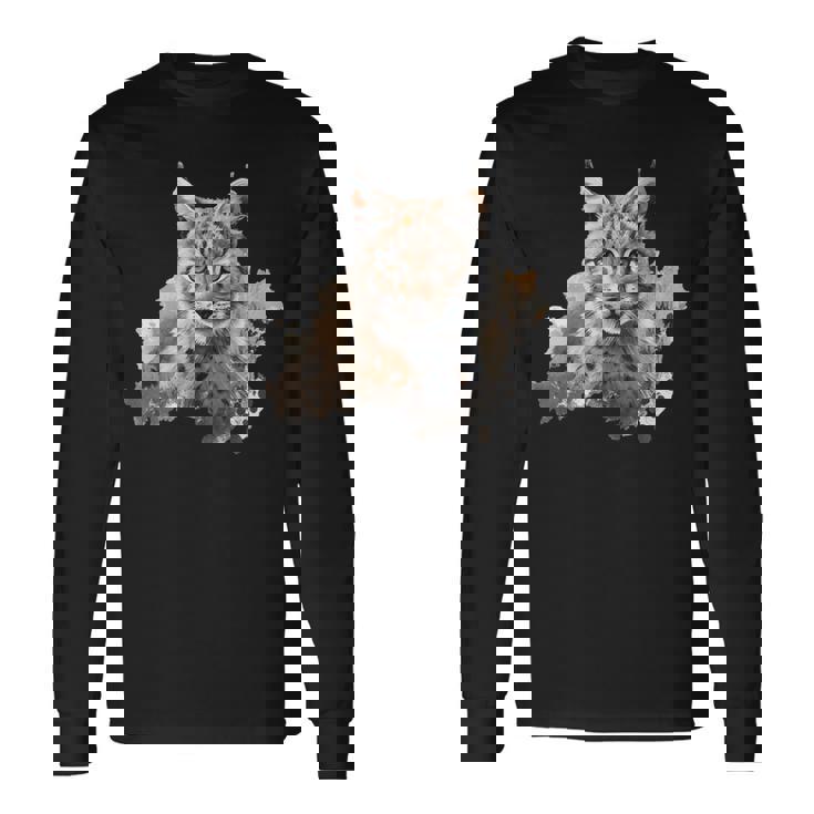 オイル スケッチ ワイルドライフ ボブキャット オレンジ ボブキャット 長袖Tシャツ