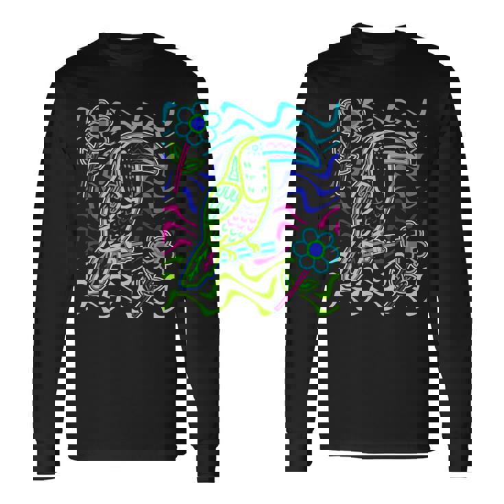 オオハシの鳥 アラカリ オオハシ オオハシ モラ アート パナマ・クナ族作 長袖Tシャツ