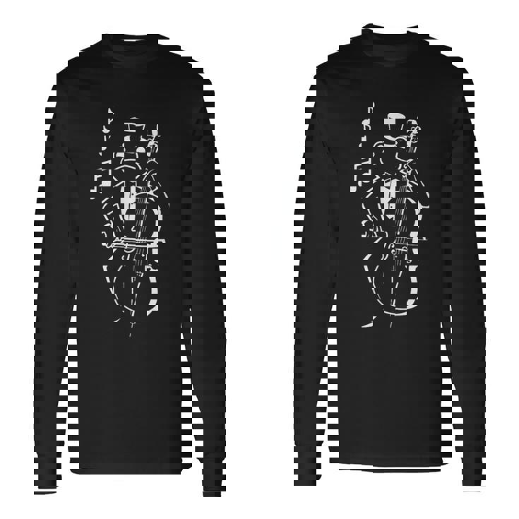 カエル 演奏 コントラバス 音符付き チェロ コントラバス 長袖Tシャツ