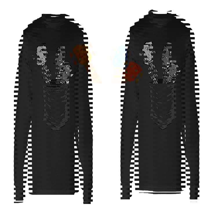カジュアル ウクレレコレクション ポケットにハワイウクレレ 長袖Tシャツ