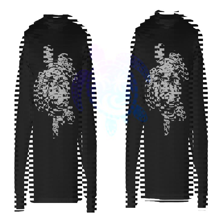 カメのモチーフ ヤシの木 波 フェス 夏 カメ サーフィン 長袖Tシャツ