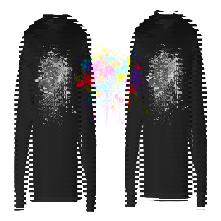 カラフルなペイントスプラッシュカラー。 長袖Tシャツ