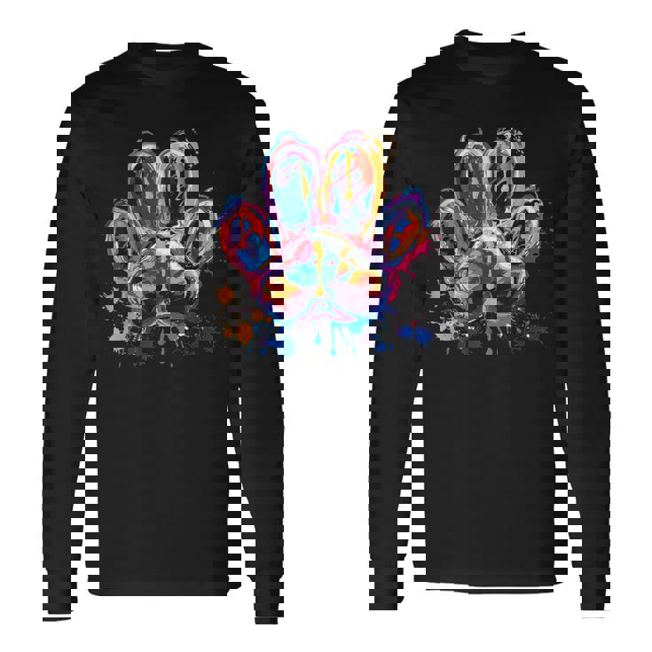 カラフルな動物の犬の足跡 長袖Tシャツ