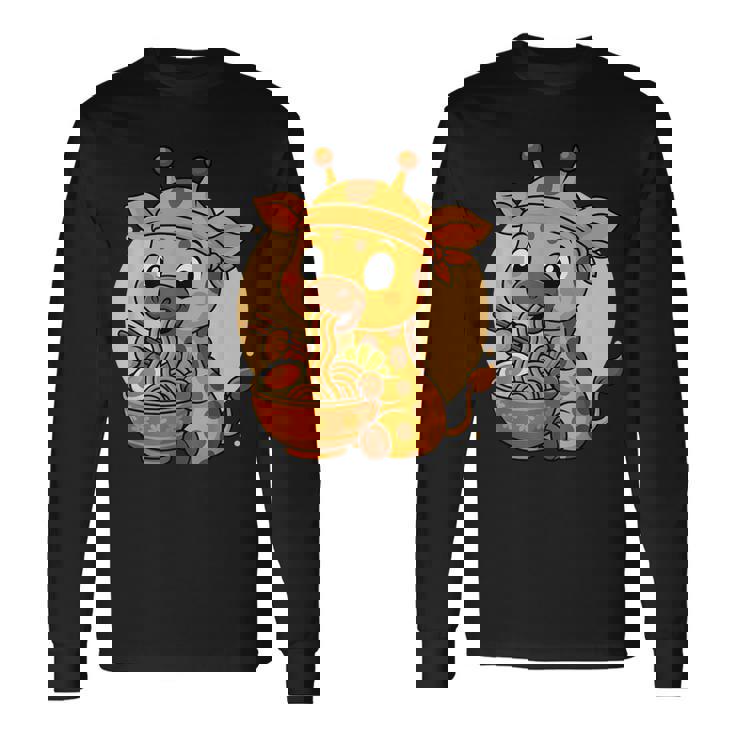 カワイイキリン食べるラーメングラフィック 日本のキリングラフィック 長袖Tシャツ