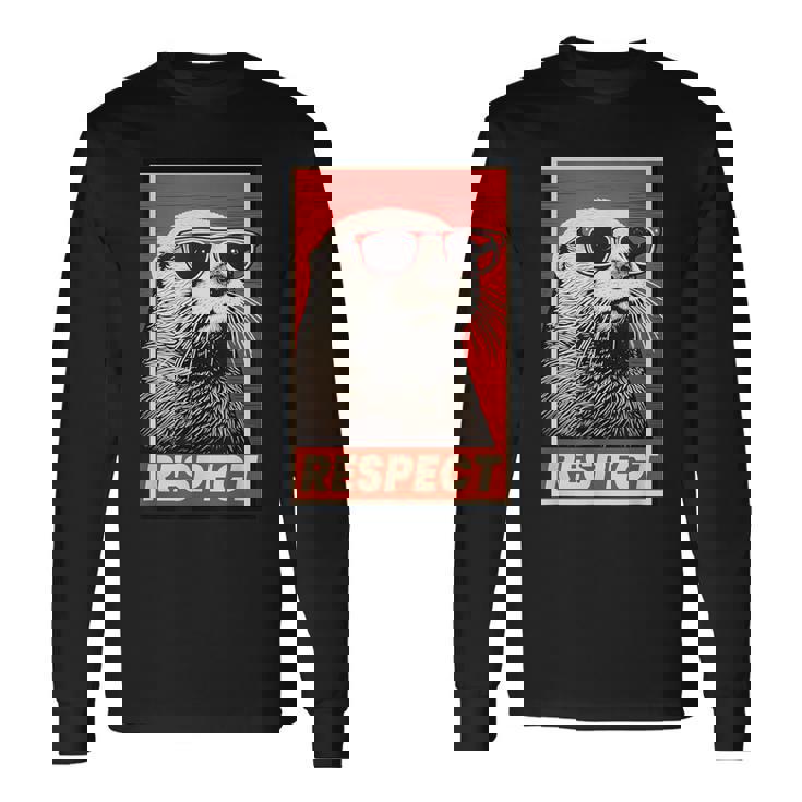 カワウソ 動物 リスペクト ヴィンテージ レトロ 長袖Tシャツ