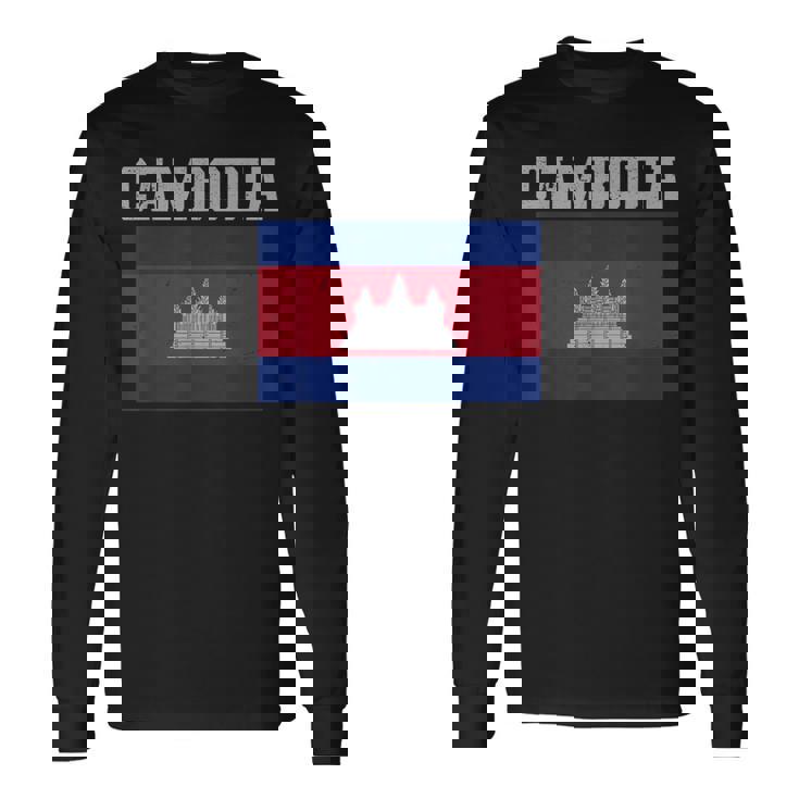 カンボジア-カンボジアの旗ヴィンテージスポーツデザインカンボジア 長袖Tシャツ