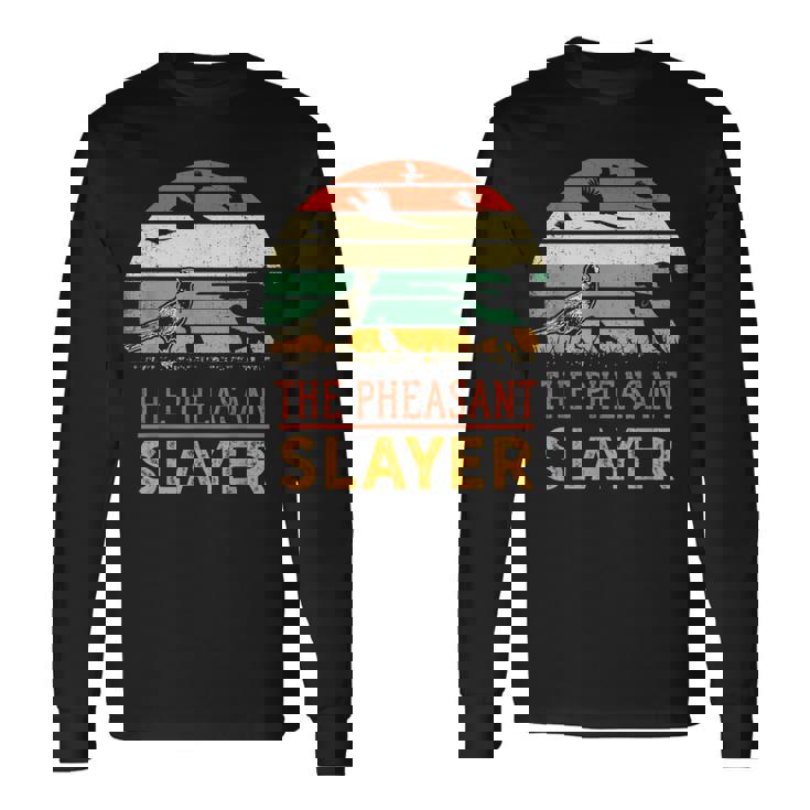 キジの鳥狩り 面白いスレイヤーハンターレトロヴィンテージ 長袖Tシャツ