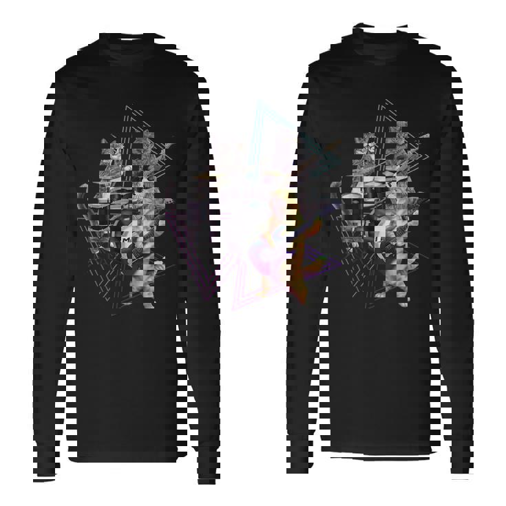キャットバンド-ベース、ギター、ドラムセットのロックキティ 長袖Tシャツ