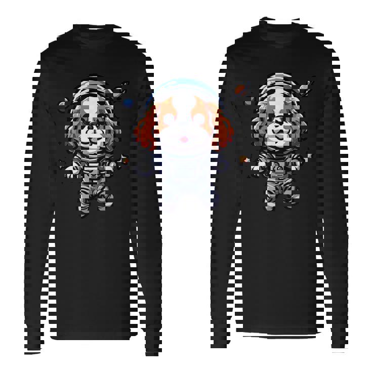 キャバリアキング チャールズ・スパニエル 宇宙飛行士 ファニードッグ 宇宙服 長袖Tシャツ