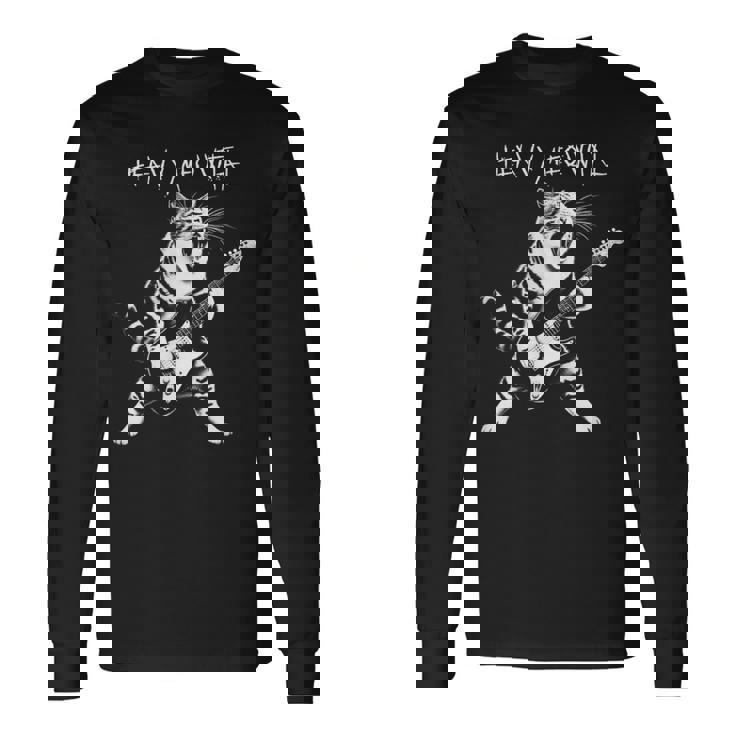 ギターを弾くクールな猫、ヘビーな「Meowtal」メタルパンクロックファン。 長袖Tシャツ
