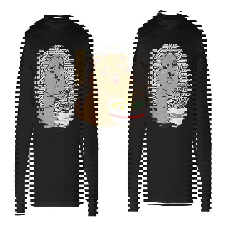 クオッカ、ラーメンを食べるクオッカ、クオッカカワイイ、クオッカ 長袖Tシャツ