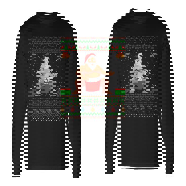 クリスマスセータースタイル サンタ相撲 アグリークリスマス 長袖tシャツ 長袖Tシャツ