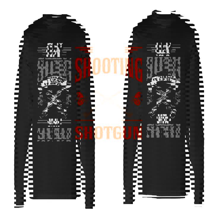 クレー射撃 散弾銃を使ったゴルフのようなもの ショットガン トラップ からのプル ピジョン クレー射撃 長袖Tシャツ