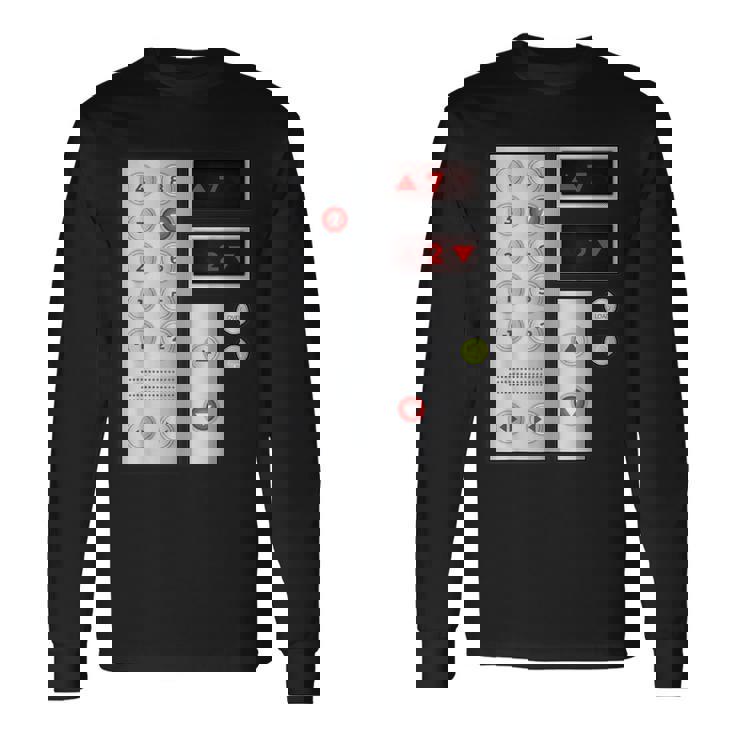クールなエレベーターボタンアートメンズレディースリフトハロウィンコスチューム 長袖Tシャツ