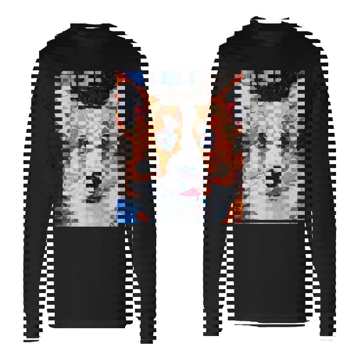 コーギー・ポートレート キュビズム・アート 長袖Tシャツ