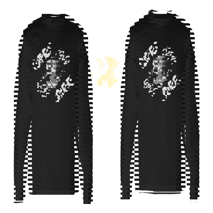 コーヒーシェットランド・シープドッグ犬 長袖Tシャツ